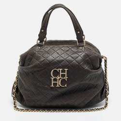 Pre Owned CH Carolina Herrera Pleated Chain Dark Brown Quilted Leather Satchel
