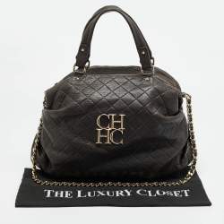Pre Owned CH Carolina Herrera Pleated Chain Dark Brown Quilted Leather Satchel