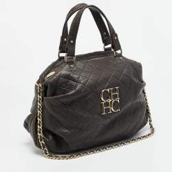 Pre Owned CH Carolina Herrera Pleated Chain Dark Brown Quilted Leather Satchel