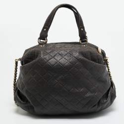 Pre Owned CH Carolina Herrera Pleated Chain Dark Brown Quilted Leather Satchel