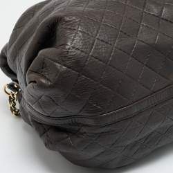 Pre Owned CH Carolina Herrera Pleated Chain Dark Brown Quilted Leather Satchel
