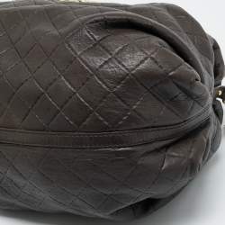 Pre Owned CH Carolina Herrera Pleated Chain Dark Brown Quilted Leather Satchel