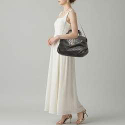 Pre Owned CH Carolina Herrera Pleated Chain Dark Brown Quilted Leather Satchel