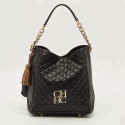 مملوكة مسبقًا CH Carolina Herrera Tassel Black Quilted Leather Hobo