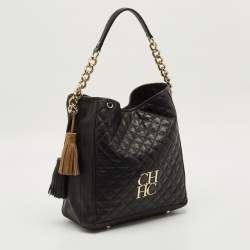 مملوكة مسبقًا CH Carolina Herrera Tassel Black Quilted Leather Hobo