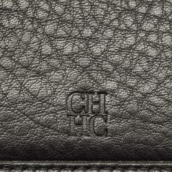 Pre Owned CH Carolina Herrera Black Monogram Embossed Leather Flap Continental Wallet