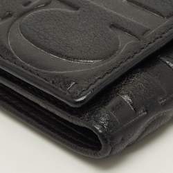 Pre Owned CH Carolina Herrera Black Monogram Embossed Leather Flap Continental Wallet