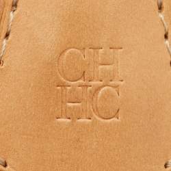 Pre Owned CH Carolina Herrera Andy Brown Monogram Embossed Leather Boston Bag