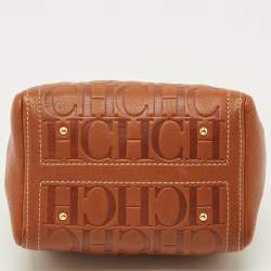 Pre Owned CH Carolina Herrera Andy Brown Monogram Embossed Leather Boston Bag