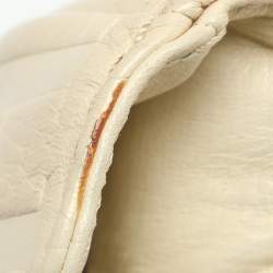 Pre Owned CH Carolina Herrera Audrey Bow Cream Monogram Embossed Leather Shoulder Bag