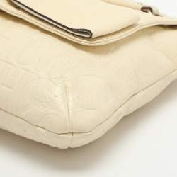 Pre Owned CH Carolina Herrera Audrey Bow Cream Monogram Embossed Leather Shoulder Bag