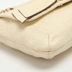 Pre Owned CH Carolina Herrera Audrey Bow Cream Monogram Embossed Leather Shoulder Bag