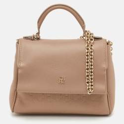 مملوكة مسبقًا حقيبة سي إتش كارولينا هيريرا مينييتو جلد بيج صغيرة بيد علوية