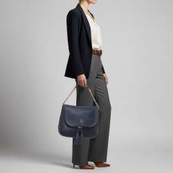 Pre Owned حقيبة كتف سي إتش كارولينا هيريرا جلد أزرق بحري مزخرف بفيونكة