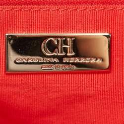 Pre Owned CH Carolina Herrera Tassel Top Zip Black Pebbled Leather Tote