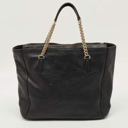 Pre Owned CH Carolina Herrera Tassel Top Zip Black Pebbled Leather Tote