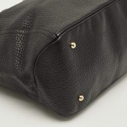 Pre Owned CH Carolina Herrera Tassel Top Zip Black Pebbled Leather Tote