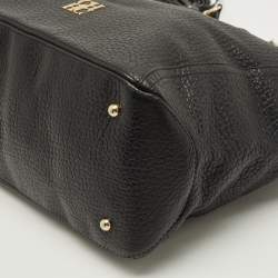 Pre Owned CH Carolina Herrera Tassel Top Zip Black Pebbled Leather Tote