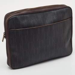 Pre Owned CH Carolina Herrera Brown Coated Canvas and Leather Laptop/Documents Holder Case