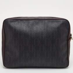 Pre Owned CH Carolina Herrera Brown Coated Canvas and Leather Laptop/Documents Holder Case