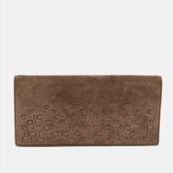 Pre Owned CH Carolina Herrera Brown Monogram Suede Long Wallet
