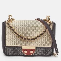 Pre Owned CH Carolina Herrera Choco Brown/Cream Monogram Print Leather Flap Shoulder Bag