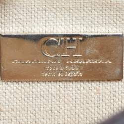 Pre Owned CH Carolina Herrera Choco Brown/Cream Monogram Print Leather Flap Shoulder Bag