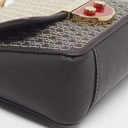 Pre Owned CH Carolina Herrera Choco Brown/Cream Monogram Print Leather Flap Shoulder Bag