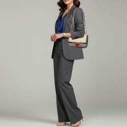 Pre Owned CH Carolina Herrera Choco Brown/Cream Monogram Print Leather Flap Shoulder Bag