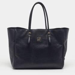 Pre Owned CH Carolina Herrera Navy Blue Leather Shopper Tote