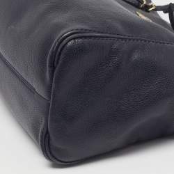 Pre Owned CH Carolina Herrera Navy Blue Leather Shopper Tote