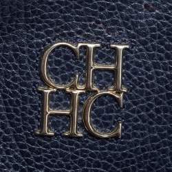 Pre Owned CH Carolina Herrera Navy Blue Leather Shopper Tote