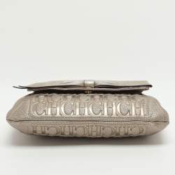 Pre Owned CH Carolina Herrera Audrey Gold Monogram Embossed Leather Shoulder Bag