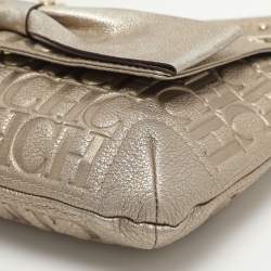 Pre Owned CH Carolina Herrera Audrey Gold Monogram Embossed Leather Shoulder Bag