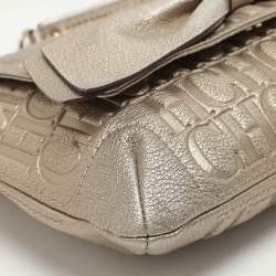 Pre Owned CH Carolina Herrera Audrey Gold Monogram Embossed Leather Shoulder Bag