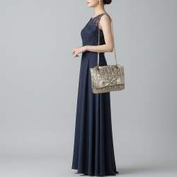 Pre Owned CH Carolina Herrera Audrey Gold Monogram Embossed Leather Shoulder Bag