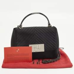 Pre Owned CH Carolina Herrera Black Quilted Satin Top Handle Bag