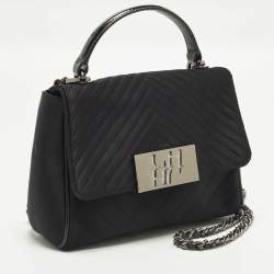 Pre Owned CH Carolina Herrera Black Quilted Satin Top Handle Bag
