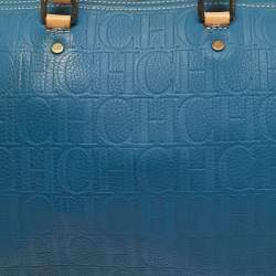 Pre Owned CH Carolina Herrera Andy Large Blue Monogram Embossed Leather Boston Bag
