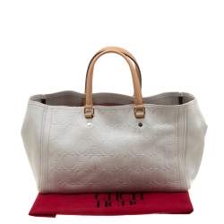 Pre Owned Carolina Herrera White/Beige Monogram Embossed Leather Tote