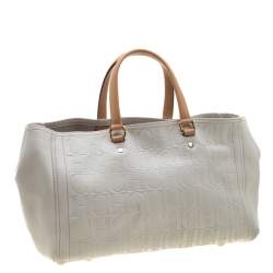 Pre Owned Carolina Herrera White/Beige Monogram Embossed Leather Tote
