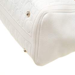 Pre Owned Carolina Herrera White/Beige Monogram Embossed Leather Tote