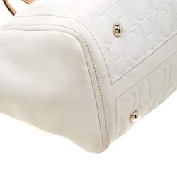 Pre Owned Carolina Herrera White/Beige Monogram Embossed Leather Tote