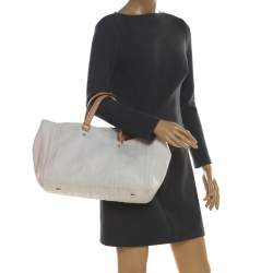 Pre Owned Carolina Herrera White/Beige Monogram Embossed Leather Tote