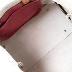 Pre Owned Carolina Herrera White/Beige Monogram Embossed Leather Tote