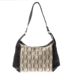 Pre Owned CH Carolina Herrera Brown/Beige Monogram Canvas and Leather Hobo