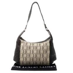 Pre Owned CH Carolina Herrera Brown/Beige Monogram Canvas and Leather Hobo