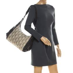 Pre Owned CH Carolina Herrera Brown/Beige Monogram Canvas and Leather Hobo