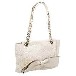 Pre Owned حقيبة كتف كارولينا هيريرا أودري جلد مونوغرامية كريمية