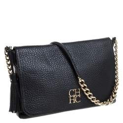 Pre Owned CH Carolina Herrera Black Leather Tassel Messenger Bag